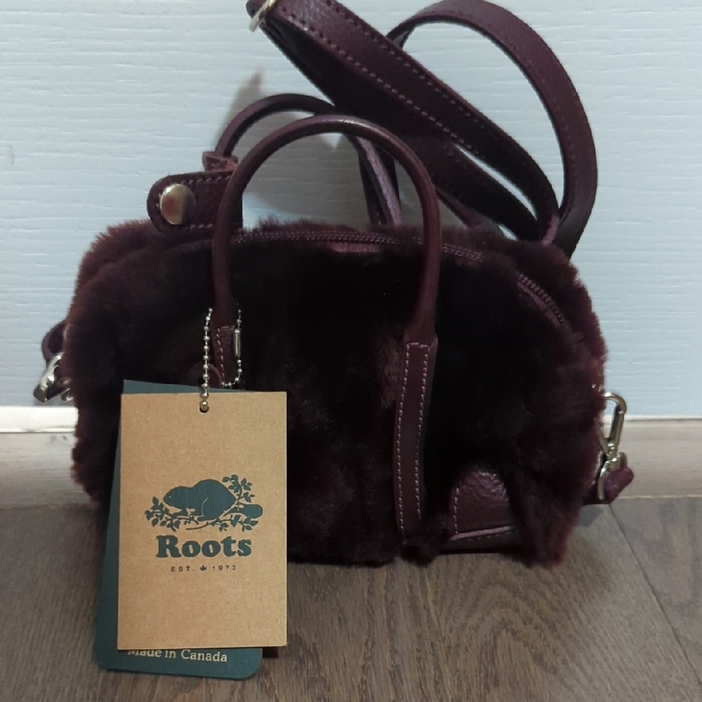 Roots Brown Mini Bag with Plush Texture